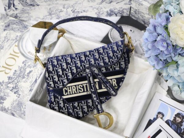 Saddle Bag Blue Dior Oblique Embroidery - DB075