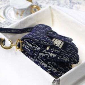 Saddle Bag Blue Dior Oblique Embroidery - DB075