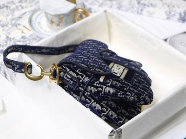 Saddle Bag Blue Dior Oblique Embroidery - DB075