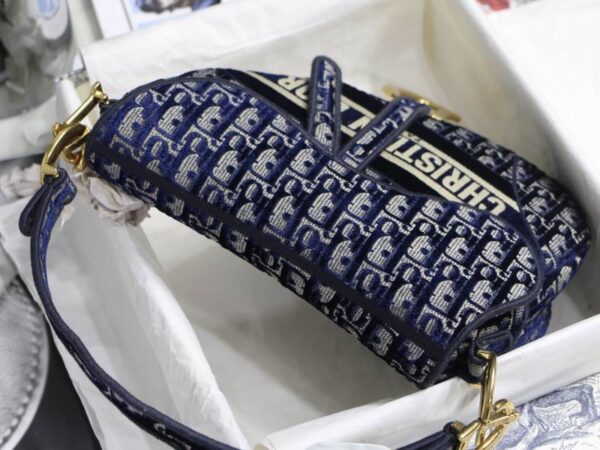 Saddle Bag Blue Dior Oblique Embroidery - DB075