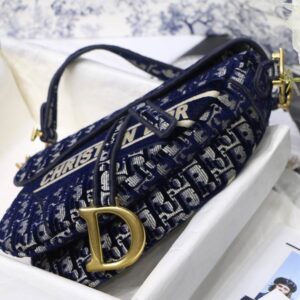 Saddle Bag Blue Dior Oblique Embroidery - DB075