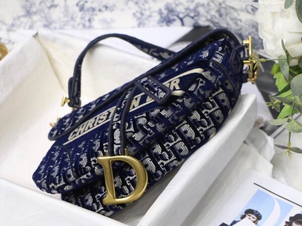 Saddle Bag Blue Dior Oblique Embroidery - DB075