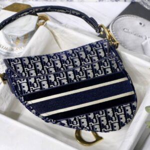 Saddle Bag Blue Dior Oblique Embroidery - DB075