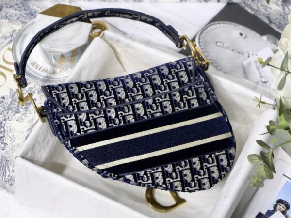 Saddle Bag Blue Dior Oblique Embroidery - DB075