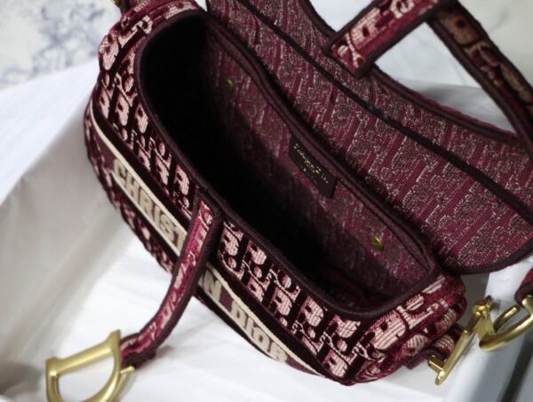 Saddle Bag Burgundy Dior Oblique Embroidered Velvet - DB077