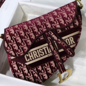 Saddle Bag Burgundy Dior Oblique Embroidered Velvet - DB077