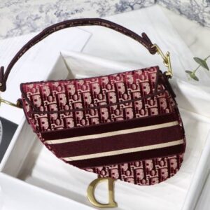 Saddle Bag Burgundy Dior Oblique Embroidered Velvet - DB077