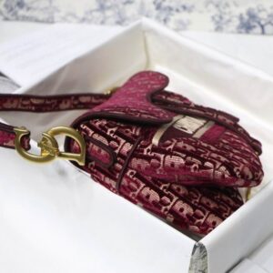 Saddle Bag Burgundy Dior Oblique Embroidered Velvet - DB077