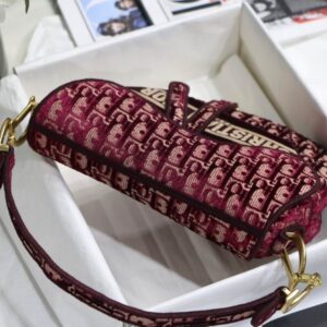 Saddle Bag Burgundy Dior Oblique Embroidered Velvet - DB077