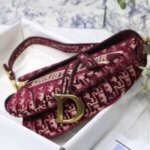 Saddle Bag Burgundy Dior Oblique Embroidered Velvet - DB077