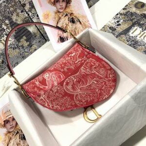 Saddle Bag Raspberry Toile de Jouy Reverse Jacquard - DB078