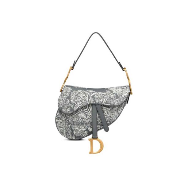 Saddle Bag in Gray Toile de Jouy Reverse Jacquard - DB079