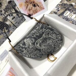 Saddle Bag in Gray Toile de Jouy Reverse Jacquard - DB079