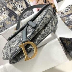 Saddle Bag in Gray Toile de Jouy Reverse Jacquard - DB079