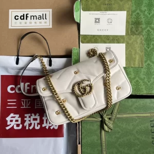 GG Marmont Small Shoulder Bag In White Leather - GB214