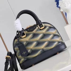 LV Quilted Alma BB Top-Handle Bag Black/Beige