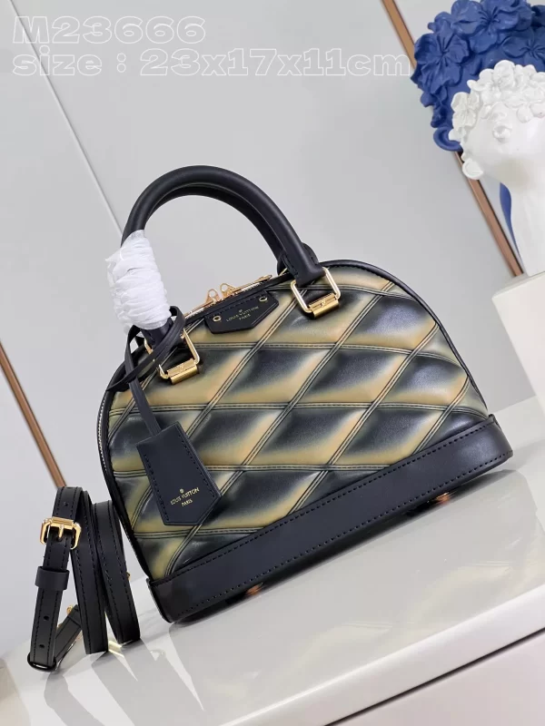 LV Quilted Alma BB Top-Handle Bag Black/Beige