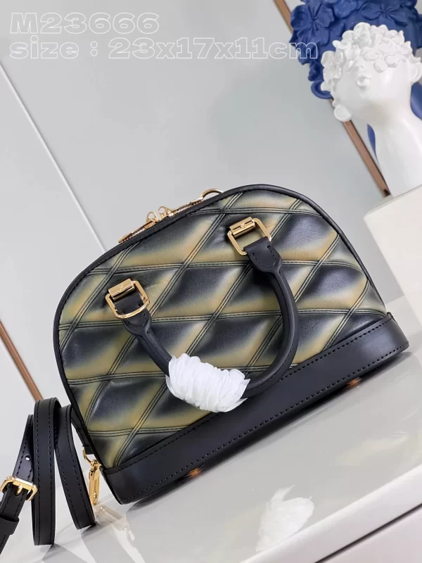 LV Quilted Alma BB Top-Handle Bag Black/Beige