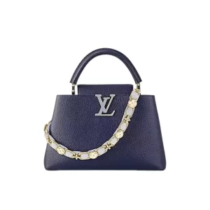 Capucines MM Blossom Chain Handbag French Blue