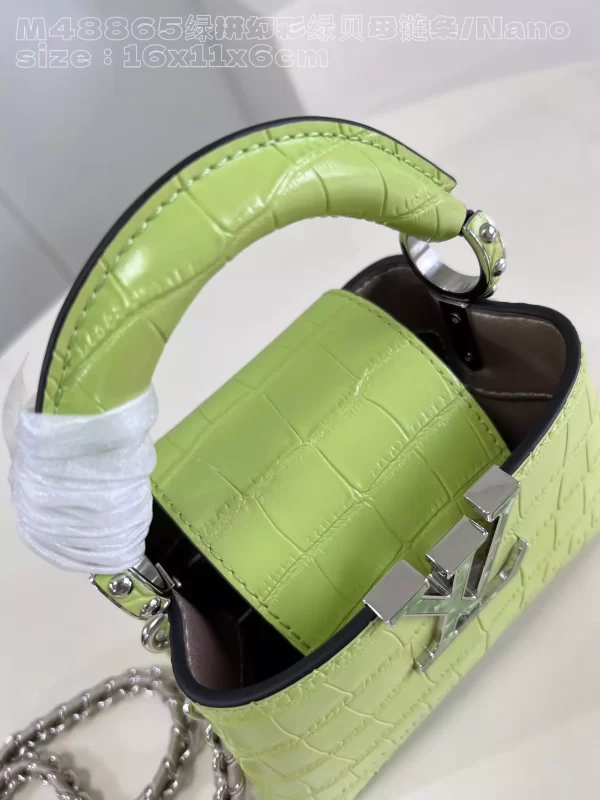 Capucines Nano Crocodilian Brillant Lime Leather
