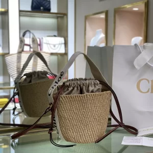 Chloe Small Woody Basket in White/Brown