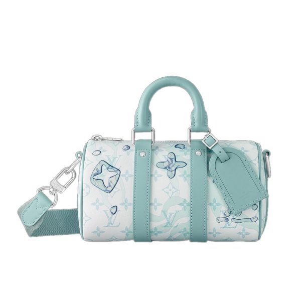 Keepall Bandoulière 25 Monogram Aquagarden Canvas Crystal Blue Leather