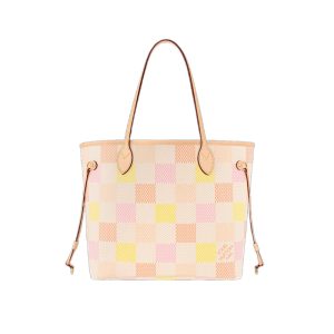 LV Neverfull MM Peach Damier Giant Canvas Tote Bag