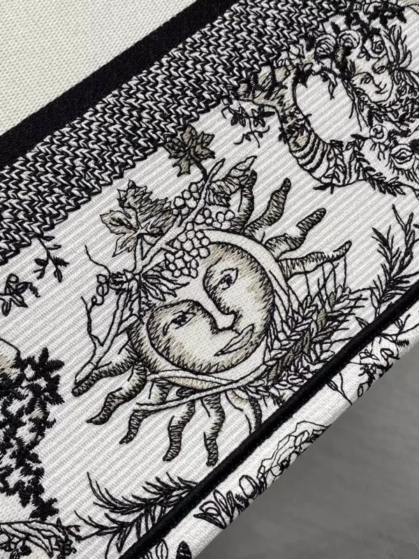 Medium Dior Book Tote White and Black Toile de Jouy Soleil Embroidery