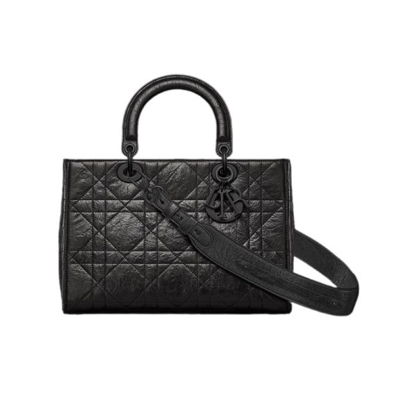 Medium Lady D-Sire My ABCDior Bag Black Macrocannage Crinkled Calfskin