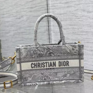 Mini Dior Book Tote Gray Toile de Jouy Reverse Embroidery