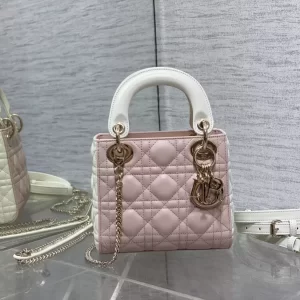 Mini Lady Dior Bag Two-Tone Latte and Powder Pink Cannage Lambskin