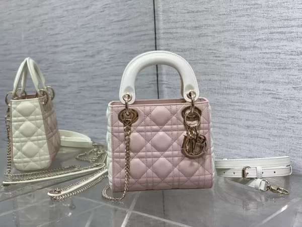 Mini Lady Dior Bag Two-Tone Latte and Powder Pink Cannage Lambskin