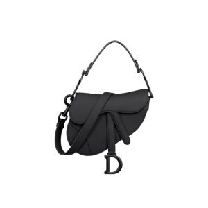 Mini Saddle Bag with Strap Black Ultramatte Calfskin