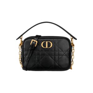 Small Dior Caro Top Handle Camera Bag Black Macrocannage Calfskin