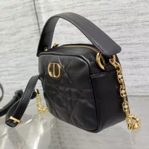 Small Dior Caro Top Handle Camera Bag Black Macrocannage Calfskin