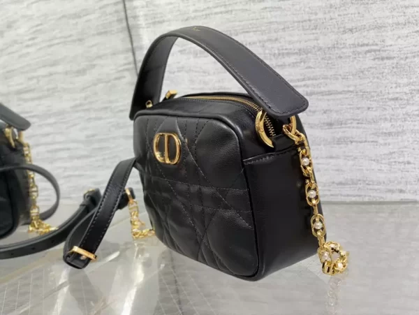 Small Dior Caro Top Handle Camera Bag Black Macrocannage Calfskin