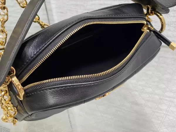 Small Dior Caro Top Handle Camera Bag Black Macrocannage Calfskin