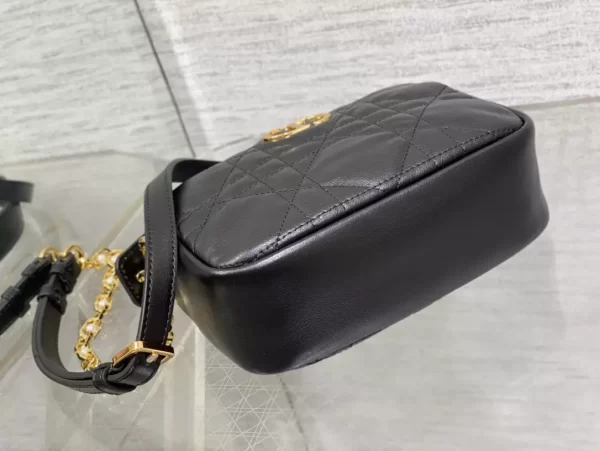 Small Dior Caro Top Handle Camera Bag Black Macrocannage Calfskin