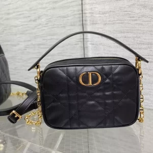 Small Dior Caro Top Handle Camera Bag Black Macrocannage Calfskin
