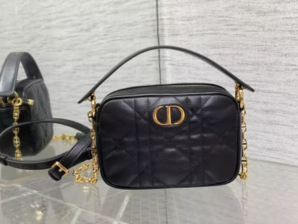 Small Dior Caro Top Handle Camera Bag Black Macrocannage Calfskin