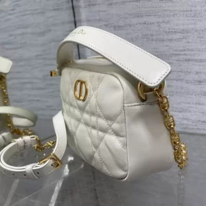 Small Dior Caro Top Handle Camera Bag Latte Macrocannage Calfskin