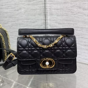Small Dior Jolie Top Handle Bag Black Cannage Calfskin