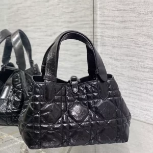 Small Dior Toujours Bag Black Macrocannage Crinkled Calfskin