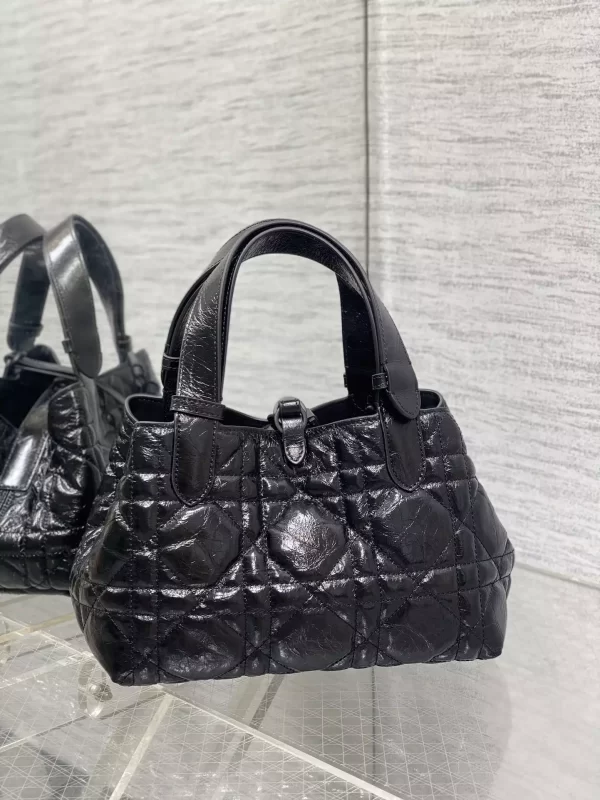 Small Dior Toujours Bag Black Macrocannage Crinkled Calfskin