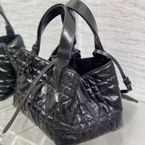 Small Dior Toujours Bag Black Macrocannage Crinkled Calfskin