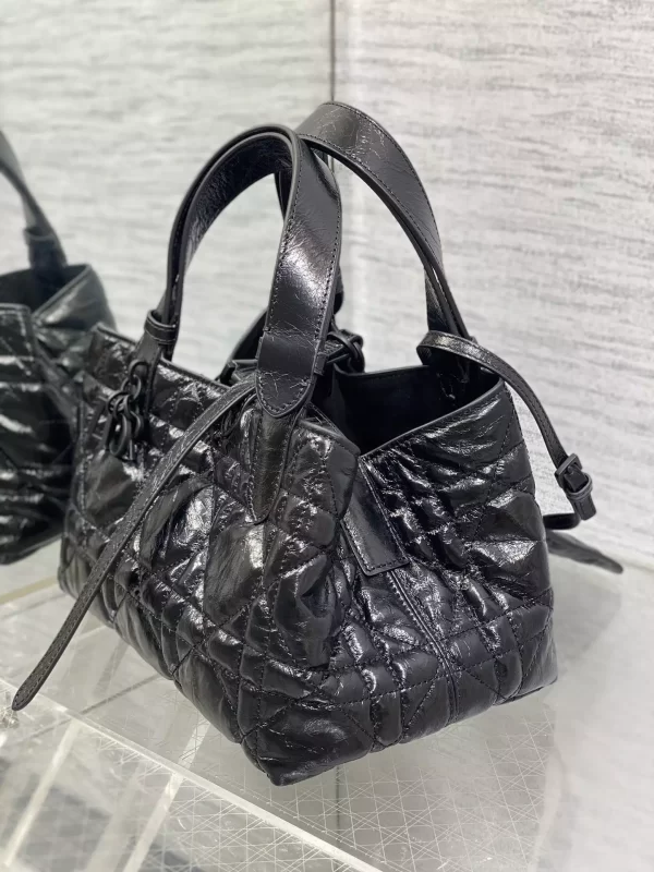 Small Dior Toujours Bag Black Macrocannage Crinkled Calfskin