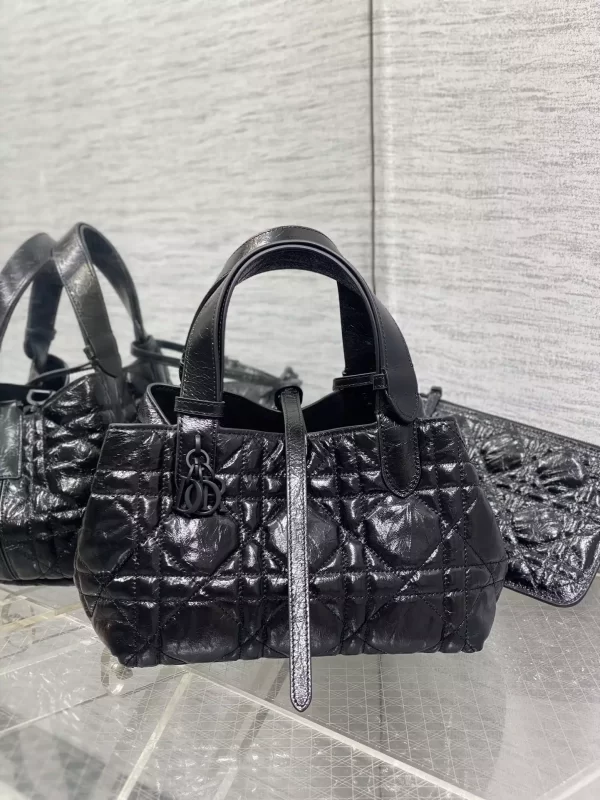 Small Dior Toujours Bag Black Macrocannage Crinkled Calfskin