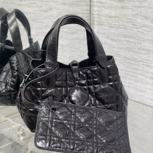 Small Dior Toujours Bag Black Macrocannage Crinkled Calfskin