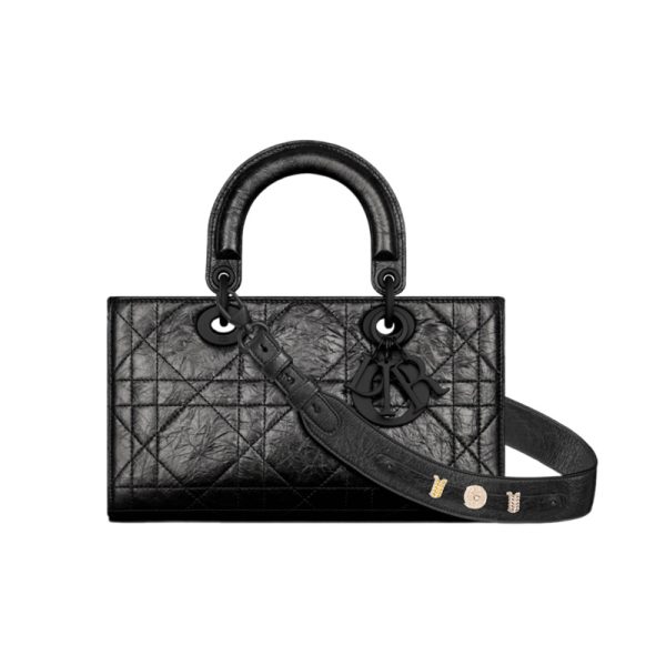 Small Lady D-Sire My ABCDior Bag Black Macrocannage Crinkled Calfskin