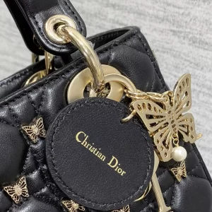 Small Lady Dior Bag Black Cannage Lambskin with Gold-Finish Butterfly Studs